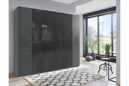 Danzig von Wimex - Kleiderschrank mit Drehtüren & Schubkästen grafit/ Schwarzglas