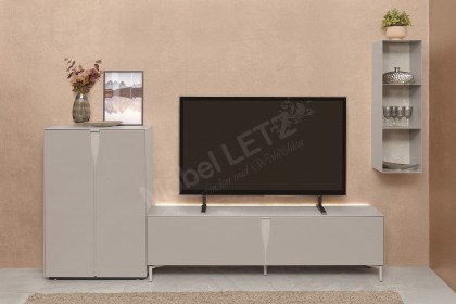 Vinci von LEONARDO Living - Wohnwand in Keramik zement und grauem Glas