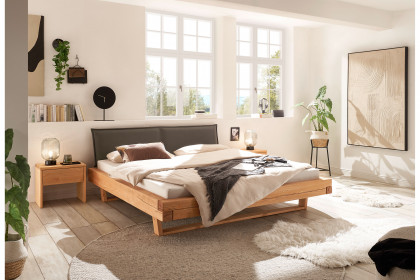BE-0880 von GK Möbelvertrieb - Massivholzbett mit Kopfteilpolster Kiefer gebeizt & geölt