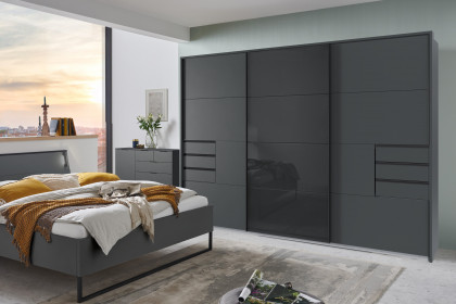 Tilburg von Wimex - 3-türiger Schwebetürenschrank mit Schubkästen grafit/ schwarz