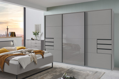 Tilburg von Wimex - Schwebetürenschrank ca. 270 cm breit saharagrau/ Glas