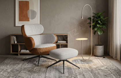 Bibo von Pode - Sessel mit Hocker concrete-cinnamon