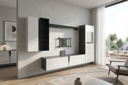 VINCI von LEONARDO LIVING - Wohnwand in Keramik stone und weißem Glas