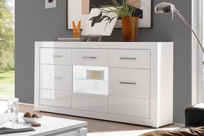 Bianco von Kollektion Letz - Sideboard 7W iX Bi 51 Weiß Hochglanz