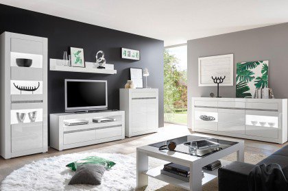 Carat von Kollektion Letz - Wohnwand 7W i2 C1 weiß Hochglanz
