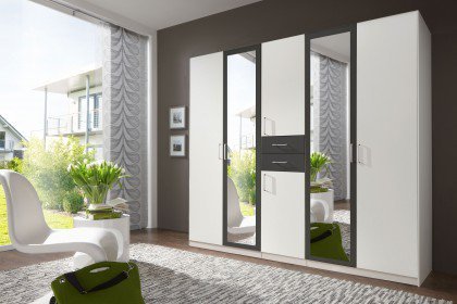 Diver von Wimex - Kleiderschrank weiß/ grau mit Spiegeltüren & Schubkästen
