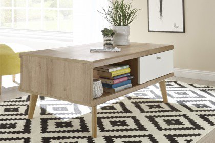 Lena von Kollektion Letz - Couchtisch weiß matt/ Eiche Riviera