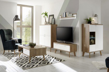 Lena von Kollektion Letz - Wohnwand 8V WM M4 weiß/ Eiche Riviera