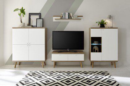 Lena von Kollektion Letz - Wohnwand 8V WM M4 Eiche Riviera/ weiß