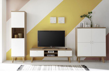Lena von Kollektion Letz - Wohnwand 8V WM M7 Eiche Riviera/ weiß