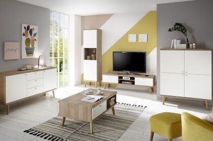 Lena von Kollektion Letz - Wohnwand 8V WM M3 weiß/ Eiche Riviera