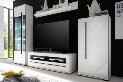 Cantara von Kollektion Letz - Wohnwand 5W iX 92 in Weiß/ Grauglas