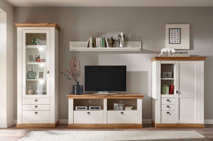 Landhaus von Kollektion Letz - Wohnwand 8P PC H1 in weißer Pinie