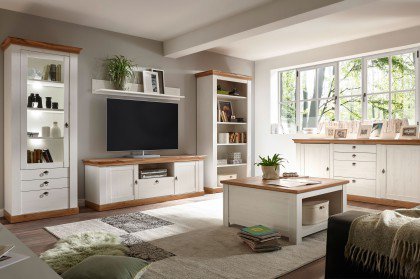 Landhaus von Kollektion Letz - Wohnwand 8P PC H7 in Pinie weiß