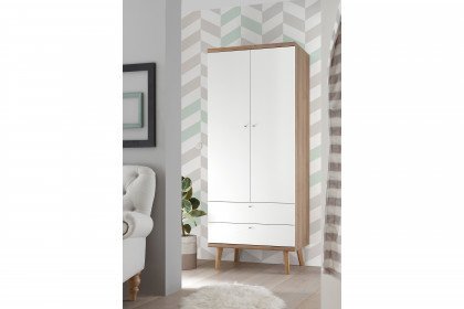 Lena von Kollektion Letz - Kleiderschrank mattweiß & Holznachbildung