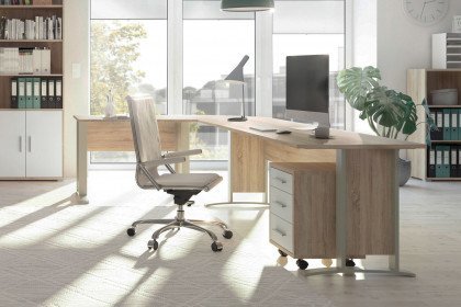 Office Line aus der Kollektion Letz - Eckschreibtischset in Sonoma/ Weiß