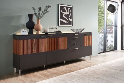 Lazise von MONDO - Sideboard schiefer schwarz Mattlack auf Metallfüßen