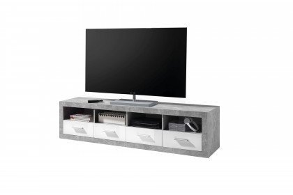 Stone aus der Kollektion Letz - Lowboard 2 Beton/ weiß Glanz