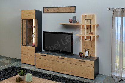 Kitzalm Alpinum von Kollektion Letz - Wohnwand K003 Alteiche/ Hirnholz inklusive Beleuchtung