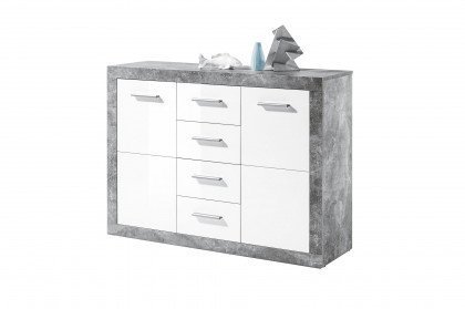 Stone aus der Kollektion Letz - Sideboard in Betonoptik/ weiß Hochglanz