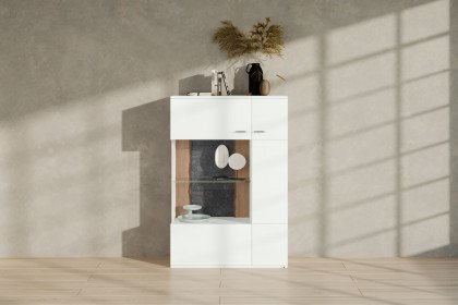 Tacoma von set one by Musterring - Highboard weiß arctic mit Eichenrinde