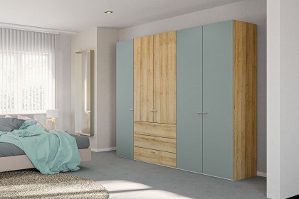Longline von JUTZLER - 5-türiger Kleiderschrank mit 3 Schubladen Eiche - salbei