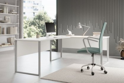 Amanda aus der Kollektion Letz - Winkelschreibtisch in Weiß mit zwei Kabeldurchführungen