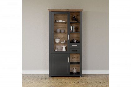 York von set one by Musterring - Vitrinenschrank anthrazit mit offenen Fächern