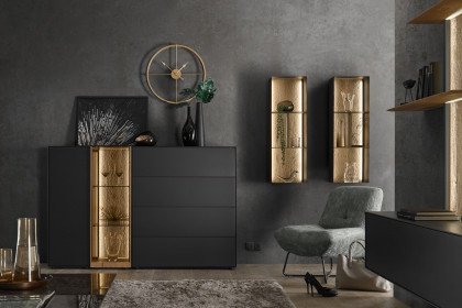 Trevio von Musterring - Highboard Kerneiche massiv/ Lack anthrazit/ Glas