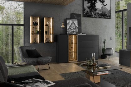 Trevio von Musterring - Highboard Kerneiche massiv/ anthrazit/ Glas