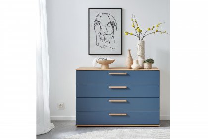 Malin von Musterring - Kommode mit 4 Auszügen Balkeneiche-Furnier/ Lack blau