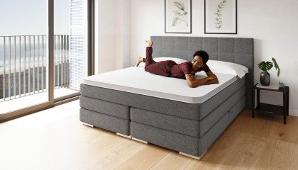 Systembett von Abrilux - Boxspringbett Arosa grau mit Bettkasten