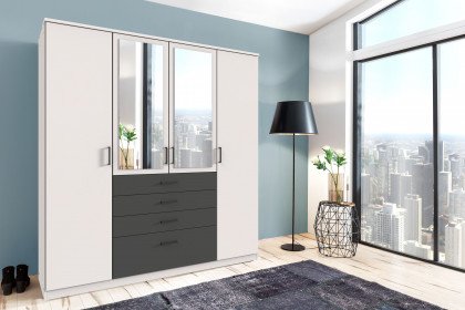 Cottbus von Wimex - Drehtürenschrank weiß/ grafit mit Schubkästen