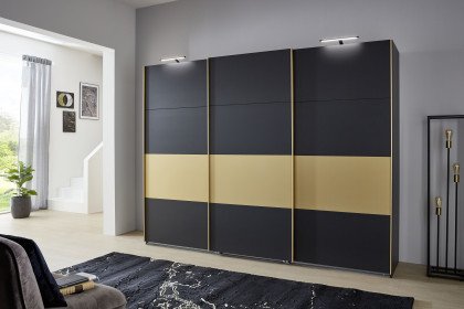 Dubai von Wimex - Schwebetürenschrank dunkelgrau mit goldfarbenen Akzenten, Breite 270 cm